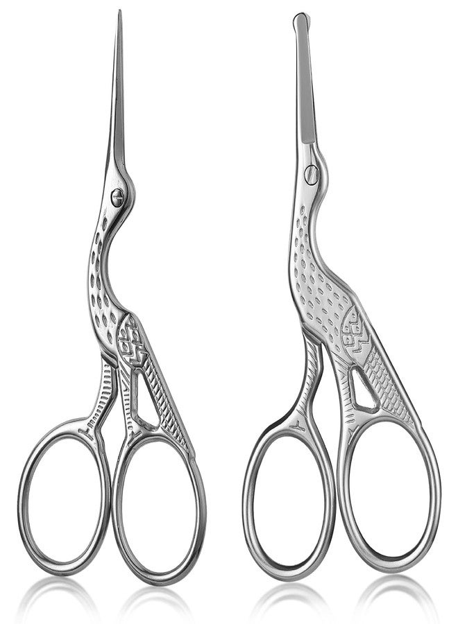 Kootinn 2-Pack Curved & Rounded Stork Scissors, Stainless Steel Professional Beauty Grooming Scissors for Eyebrows, Facial Hair, Dry Skin, Nose Hair. - Image 1
